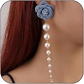 Boho White Camellia Flower Pearl Long Tassel Drop Dangle Earrings for Women, Cute Red Floral Beaded Pearls Stud Earring Vintage Party Jewelry Gift