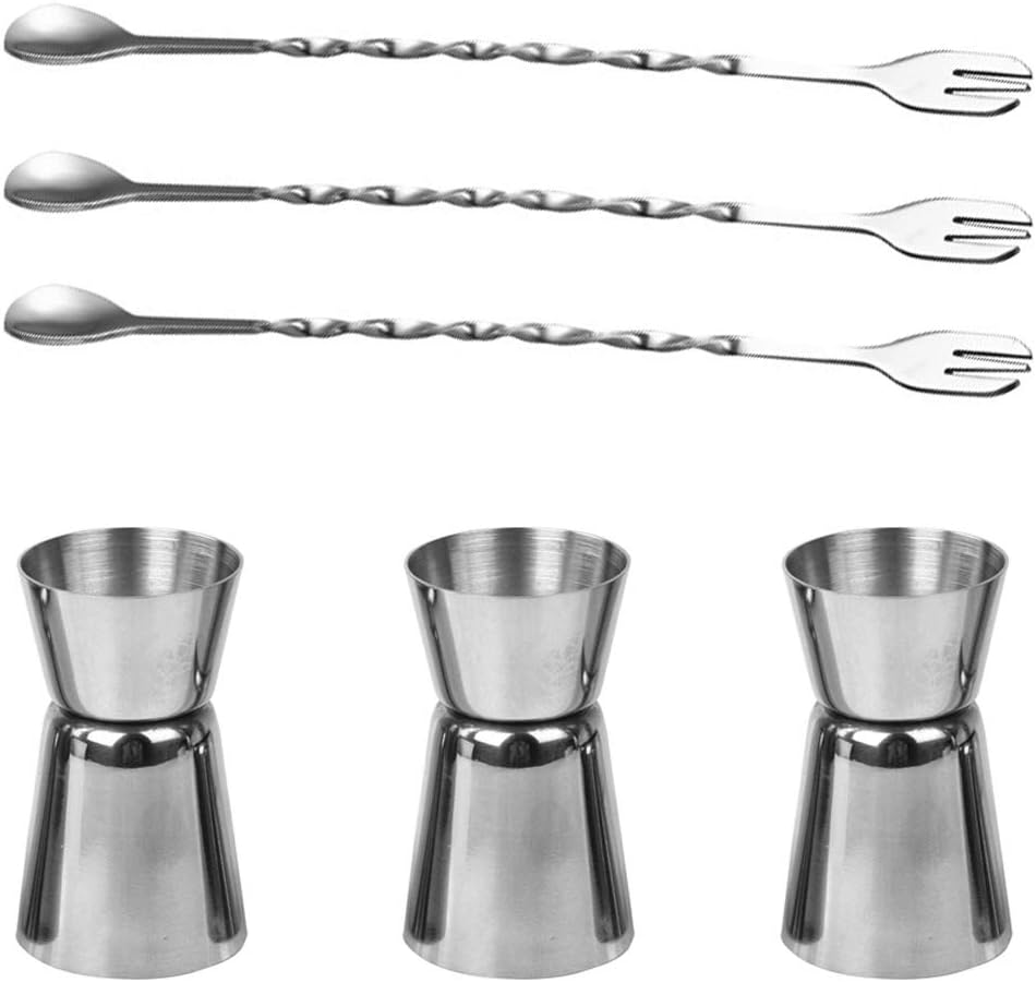 3 Pieces Double Jiggers&3 Pieces Stainless Steel Mixing Spoons