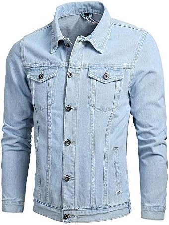 hhoo88 Men's Casual Letter Print Denim Jacket Slim Fit Trucker Coat