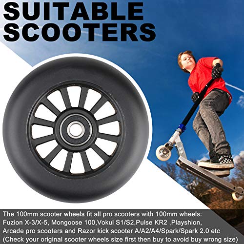 100mm Scooter Wheels - 100mm Pro Kick Scooter Wheels Replacement Pair - Smooth Bearing Installed | Plastic Core for Razor Fuzion Scooters
