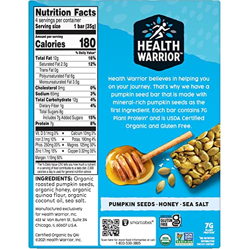 Health Warrior Pumpkin Seed Bars, Honey Sea Salt, 12 Bars Pricepulse