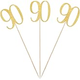 Gold Glitter 90th Birthday Centerpiece Sticks, 12-Pack Number 90 Table Topper Anniversary Party Decorations