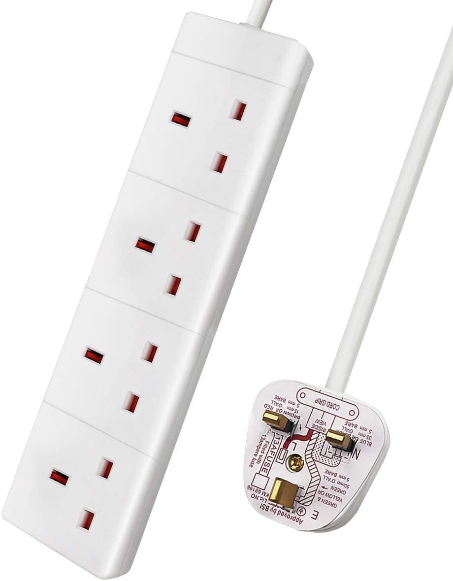 EXTRASTAR 4 Way Extension Lead 13A UK Plug 5M White Power Strip