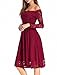 Abby&Mavis Women Vintage Floral Lace Long Sleeve Off Shoulder A Line Swing Dress