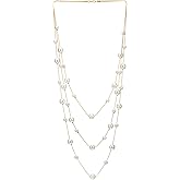 Statement Necklace Three-Strand Long Chains with Synthetic Pearl Beads, Elegant, Dress