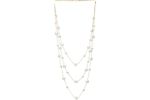 COOLSTEELANDBEYOND Statement Necklace Three-Strand Long Chains with Synthetic Pearl Beads, Elegant, Dress