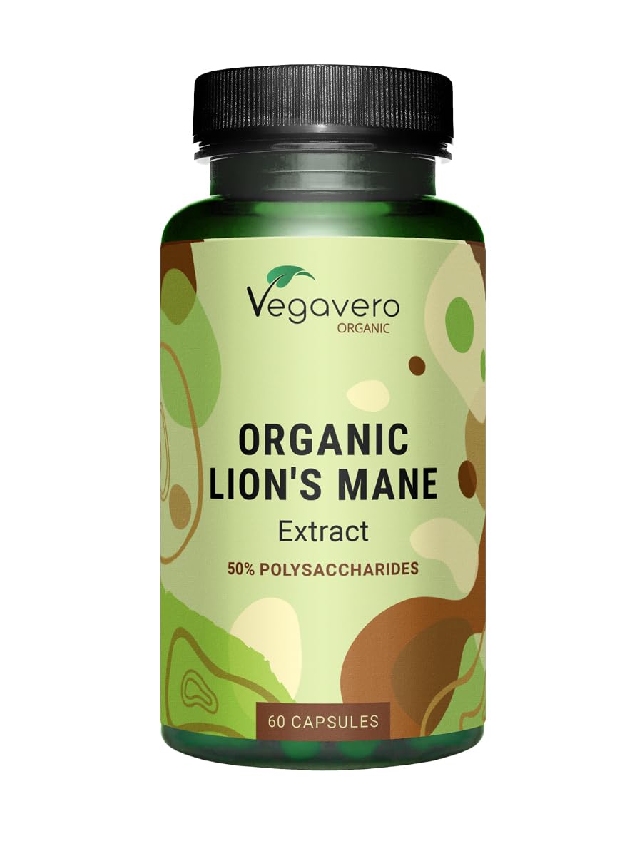 Vegavero Organic Lions Mane 10,000 mg | NO Additives | 20:1 High Strength Mushroom Extract (Not Powder) | 50% Polysaccharides | Focus Supplement | Vegan
