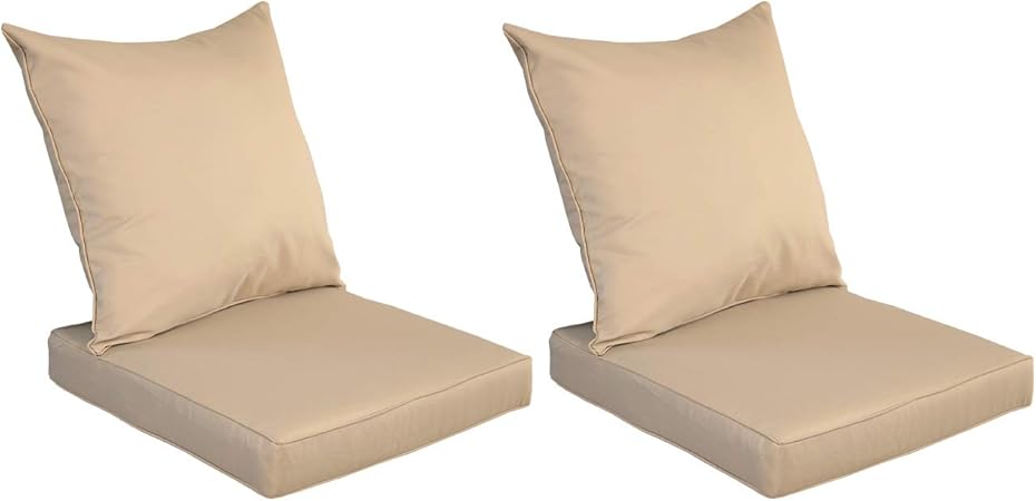 Outdoor Deep Seat Chair Cushion Set Replacement Cushions For Patio Furniture With Water Resistant Fabric Khaki Amazon Co Uk Kitchen Home