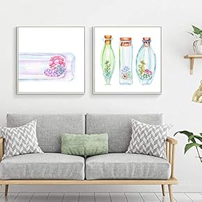 Floating Framed Canvas Wall Art for Living Room, Bedroom Green Plant Cactus Canvas Prints for Home Decoration Ready to Hang - 16"x16"x2 Panels
