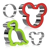 Mickey Mouse Cookie Cutter for kids, Ertek Dinosaur Minnie Mouse Sandwiches Cutter Stainless Steel for Cakes, Bread and Cookie-Bonus Round Shape and Small Mickey Mouse Biscuit Cutters(pack of 4)