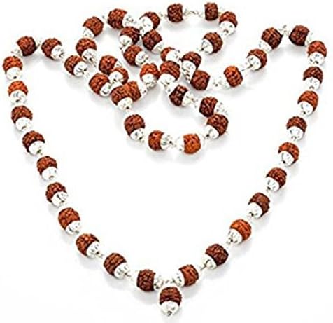 Siddhratan™ Rudraksh 5 Mukhi Japa Mala Rosary with Silver Cap Hindu Meditation yoga