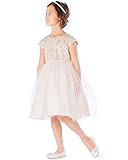 Girls Sequin Flower Girl Dress - Cap Sleeve Glitter Bodice, Tulle Skirt, Sash With Ribbon Flower, Pageant Party Dress For Special Occasions