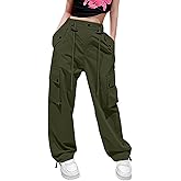 HENGAO Girls Drawstring Cargo Pants Casual Y2K Parachute Pants 5-14 Years
