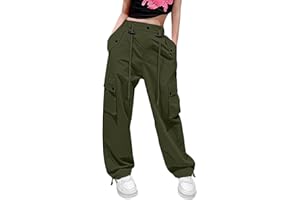 HENGAO Girls Drawstring Cargo Pants Casual Y2K Parachute Pants 5-14 Years