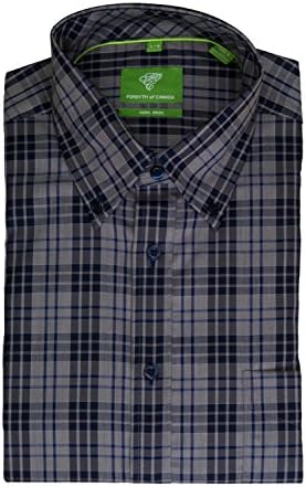 Forsyth of Canada Classic Fit Non-Iron Long Sleeve Multi Plaid Sport Shirt (Large, Grey)