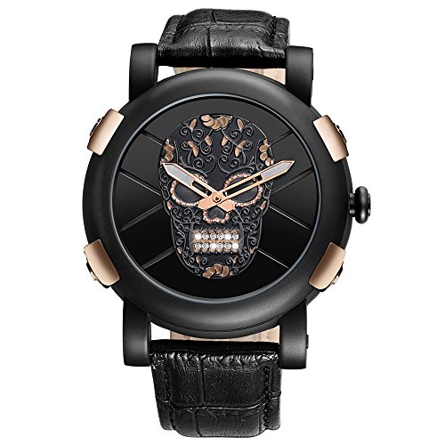 Skull Watch Waterproof Casual Analog Watches Clearance Genuine Leather Mens Sport Watches Halloween Gifts Relogio Masculino