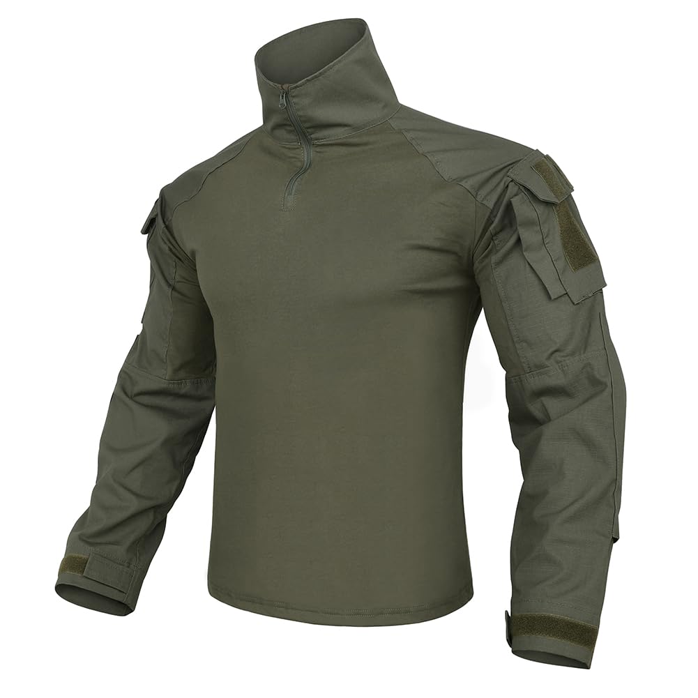 KRYDEX GEAR Combat Shirt G3 Tactical Shirt with Elbow Pads Rapid Assault Long Sleeve Shirt (Ranger Green,L)