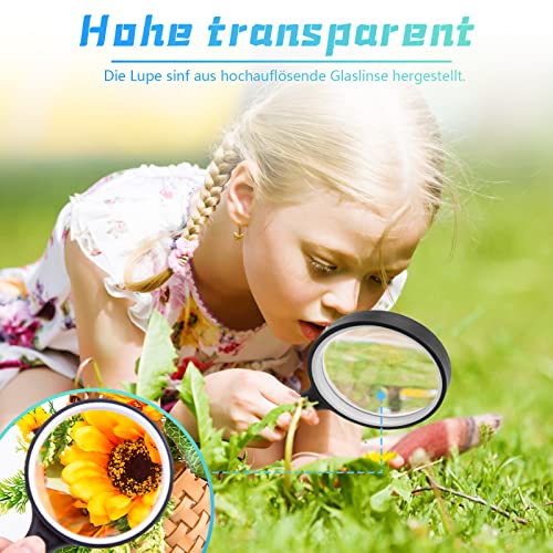 HAKACC 2 Stück Lupe Handheld, 2,5-fache und 4-fache Leselupe 75mm Handlupe für Senioren Kinder Hobbybeobachtung Zeitungen Lesen Insekten