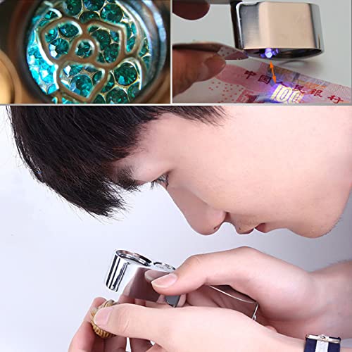 KINGMAS 40X Jewelers Loupe, LED Light Illuminated Folding Magnifying Jewelry Eye Magnifier (LED Currency Detecting/Jewlers Identifying Type Lupe)