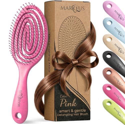 marQus Organic Hair Brush without Pulling with Unique Double Spiral Spring and More Bristles for Optimal Pressure Distribution and Care, Detangling Brush for All Hair Types, Pack of 1, Pink