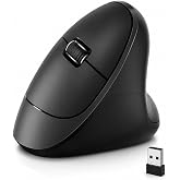 Ergonomic Vertical Wireless Mouse, 2.4G Optical Mouse with USB Receiver, 800-1600 DPI, Silent Click, Battery Powered, 5 Buttons, Stylish Comfortable Mouse for Laptop, PC, Mac, Computer (Black)
