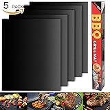 Barbecue Mat (Set Of 5), Grilldom And Reusable BBQ Grill Mat, Teflon Non-stick 0.2mm, 40x33cm