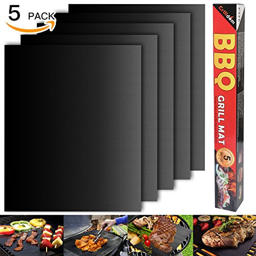 Barbecue Mat (Set Of 5), Grilldom And Reusable BBQ Grill Mat, Teflon Non-stick 0.2mm, 40x33cm
