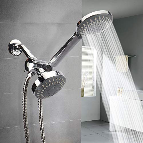 BOSNELL Full Chrome Shower Head, 24-Setting Combo Shower Heads with Holder & Hose, 2 in 1 High Pressure Handheld Shower Head