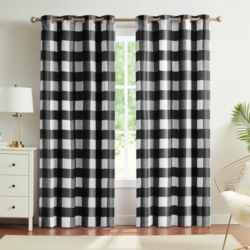 Melodieux Buffalo Check Plaid Blackout Curtains 96 Inches Long for Living Room, Bedroom Thermal Insulated Room Darkening Grommet Drapes, Black White, 50 x 96 Inch, 2 Panels