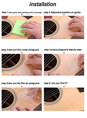 Vencetmat Clear Silica gel Adsorption Without Glue Acoustic Guitar Pickguard With Microfiber Polish Cloth Included(Clear Bird)