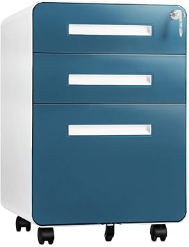 Amazon Com 3 Drawer Mobile File Cabinet With Lock Pataku Metal Locking Filing Cabinet On Wheels Modern Rolling File Cabinet For Home Office Round Corner Fully Assembled Fits Legal Letter A4 Size Blue Kitchen