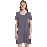 GYS Womens Bamboo Viscose Nightgown, Silky Soft Lightweight Short Sleeve Sleep Dress with Satin V-Neck for Hot Sleepers