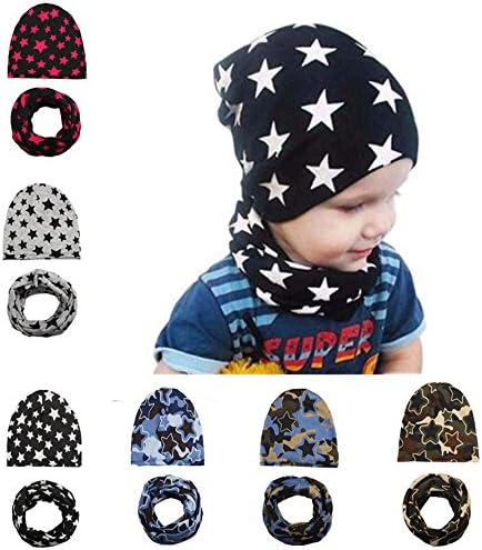 Fashion Baby Winter Warm Scarft Hat Set Printed Cmouflage Scarves Caps for Children (Black +White Star)