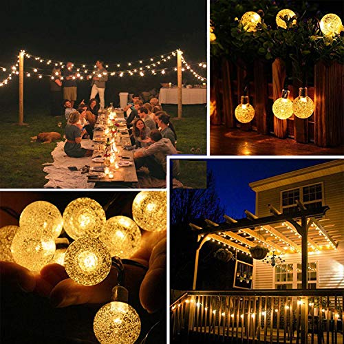 Solar Lichterkette Außen - 60LED 8 Modi Solar Kristall Kugeln Lichterkette Outdoor IP65 Wasserdicht Solar lichterketten Deko Beleuchtung für Garten, Bäume, Terrasse, Weihnachten, Hochzeiten, Partys