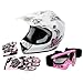 TCMT DOT Certified Youth Pink Butterfly Dirt Bike ATV Offroad Street Motorcycle Motocross Helmet Goggles Gloves (XL)