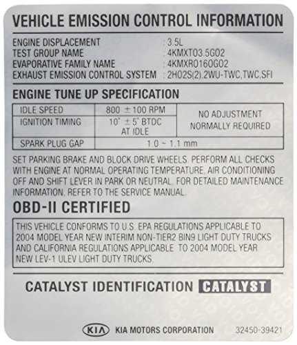 Genuine Kia 32450-39421 Emission Label