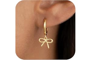 JIAOGE Christmas Gifts for Women Teen Girls Kids - Gold Bow Earrings for Women Jewelry Huggie Hoop Stud Earrings Hypoallergenic CZ Pearl Drop Bow Earring Gifts for Girls Wedding Birthday Gifts
