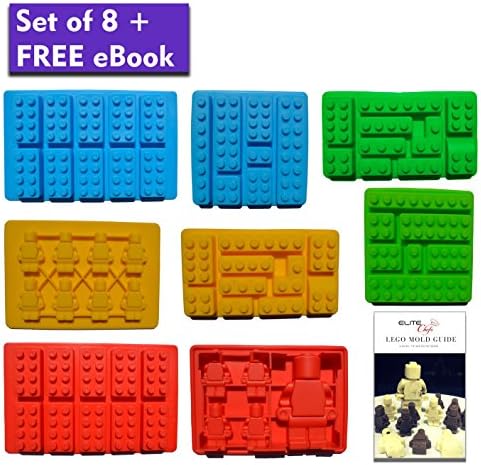 Premium 8pc Lego Candy Molds–Chocolate Molds–Jello Molds–Fondant Molds–Non Stick-Easy to use–Strong&amp;Durable-Silicone Baking Molds–Easy To Clean–Dishwasher Proof Molds–Lego Blocks, Robots&amp;Men(Set of 8)