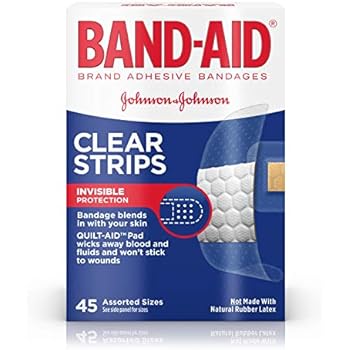 Band-Aid Brand Clear Strips Bandages, Assorted Sizes for discreet First Aid, Assorted Sizes, 45 ct
