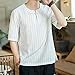 Men’s Summer Vintage Stripe Linen Patchwork Short Sleeve T-Shirt Comfort Tops Whitethumb 4