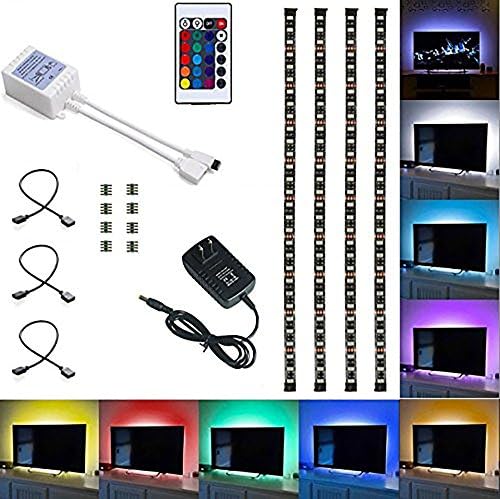 ALight House TV LED Light Strip Kit 4x19.7inches RGB Multicolor Flexible Adhesive Back Tape Light + 24 Keys Remote and Power Adapter for HDTV TV Monitor Decoration Multi-color Changing (LED)