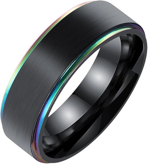 Bigsoho Men's Ring, black, colourful band ring, 7 mm wide, stainless steel jewellery Amazon.co