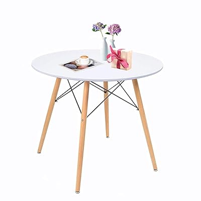 Buy Round Table White Kitchen Dining Table White Dining Room Table Modern Style Round Leisure Coffee Table Office Coference Desk With Wood Legs For Kitchen Living Room Round Table White Online In