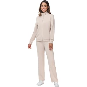 COZZIPLUS Women's Modal Tracksuit Set Full Zip Jacket Straight Leg Pants | High-stretch modal fabric. Full-zip jacket and str
