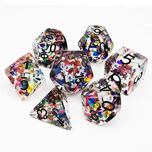 Haxtec Rainbow DND Dice Set 7PCS Polyhedral Confetti Dice for