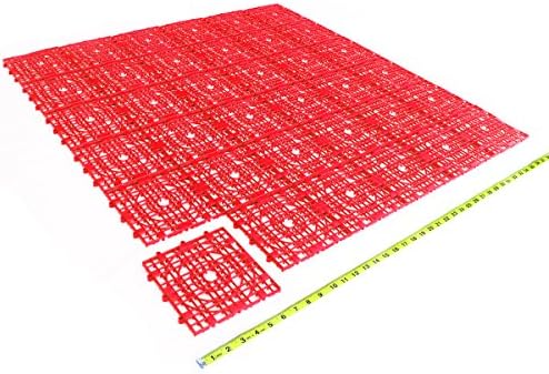 Red pack of 36 - 9.76 sq ft modular square Indoor Outdoor anti-slip interlocking tiles flooring made from soft plastic polyethylene for Pool Shower Bathroom floor Locker Room patio Mat tile non-slip
