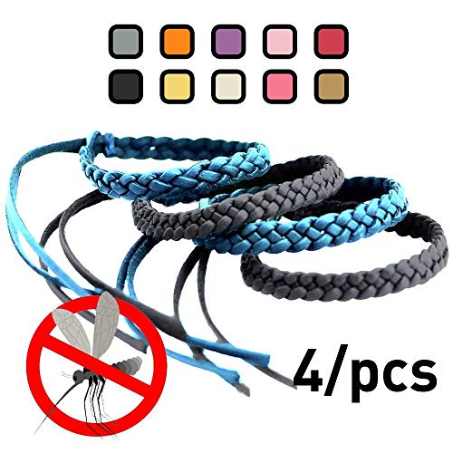 Kinven Original Mosquito Insect Repellent Bracelet Waterproof Natural DEET FREE Insect Repellent Bands, Anti Mosquito Protection Outdoor & Indoor, Adults & Kids, 4 bracelets, in Light Blue/Black