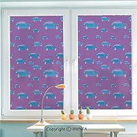 RWNFA Window Film Door Sticker Blue Automobile on Pink Background Sports Car with Big Wheels and Tinted Windows Glass Film Both Suitable for Home and Office,22.8 x 35.4inch,Fuchsia Blue