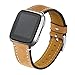 bayite Bands Compatible Fitbit Versa, Classic Genuine Leather Accessories Wristband Replacement Fitness Strap for Versa Light Brown Women Men