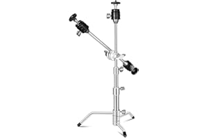 Supon 20" Mini Pocket C Stand, All-Metal Adjustable Small 20.8" C-Stand Short Tripod Stand with 13" Boom Arm Grip Head, 3 Ball Head, Sliding Leg for camera, smartphone, light, mic photography - Silver